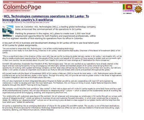 HCL Virtual - Colombo Page